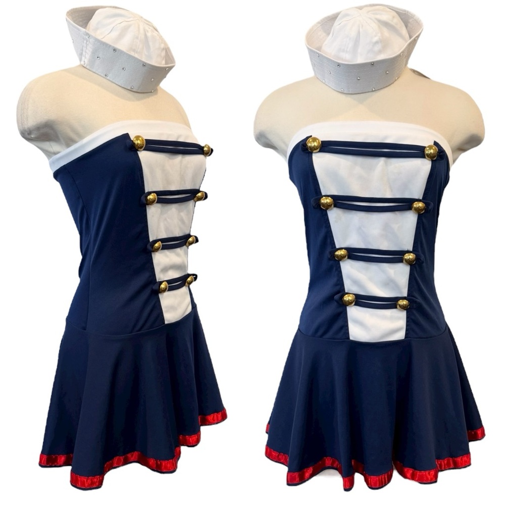 Vintage Wet Seal Sailor Blue Drum Majorette Cosplay Costume Strapless Dress